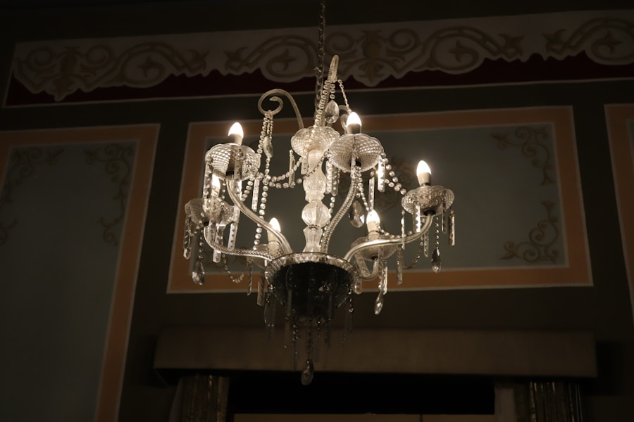 Photo "Art Deco milky white glass chandelier suitable for retro restaurant"